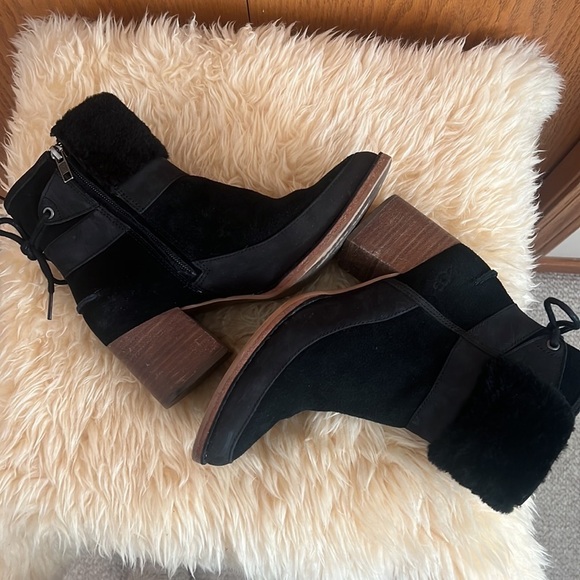 UGG Kirke Shearling Trimmed Leather & Suede Ankle Boots Sz-7.5 - Picture 6 of 10